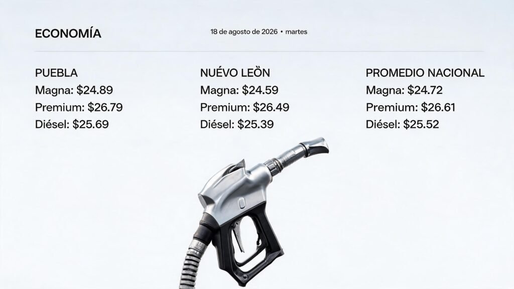 Infobae reporta el precio de la gasolina en Puebla el martes 18 de agosto de 2026