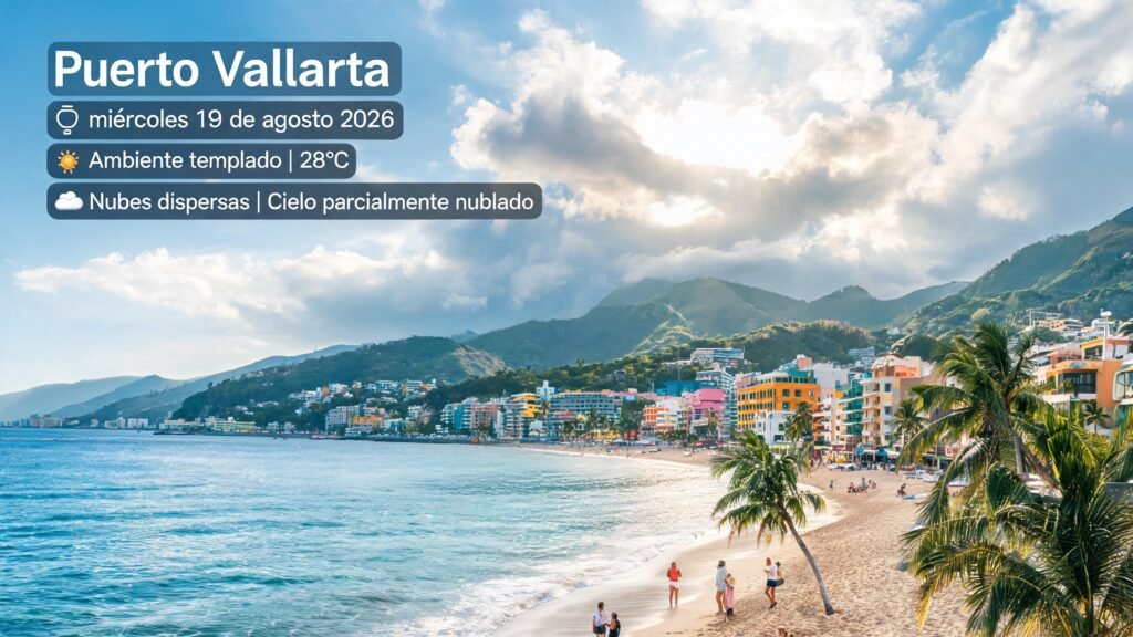 Clima en Puerto Vallarta: miércoles 19 de agosto con ambiente templado y nubes dispersas