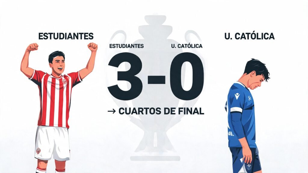 Estudiantes vence 3-0 a Universidad Católica y avanza a cuartos de la Libertadores