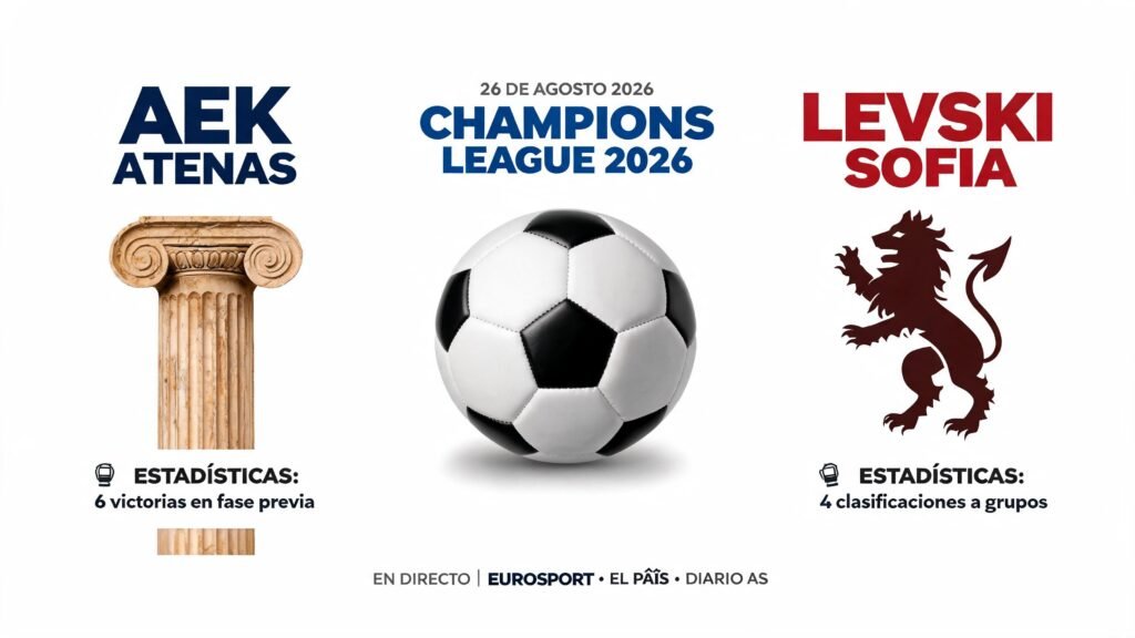 AEK Atenas vs Levski Sofia: Champions League 2026 en directo con estadísticas en vivo
