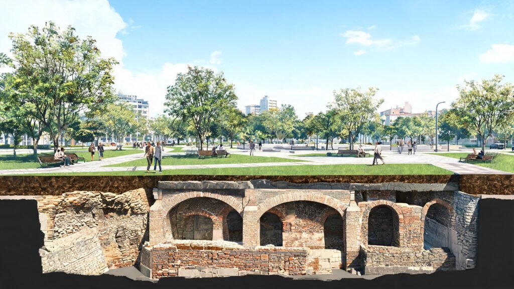Descubren sótanos del siglo XIX bajo la Plaza de la Cooperación en Rosario