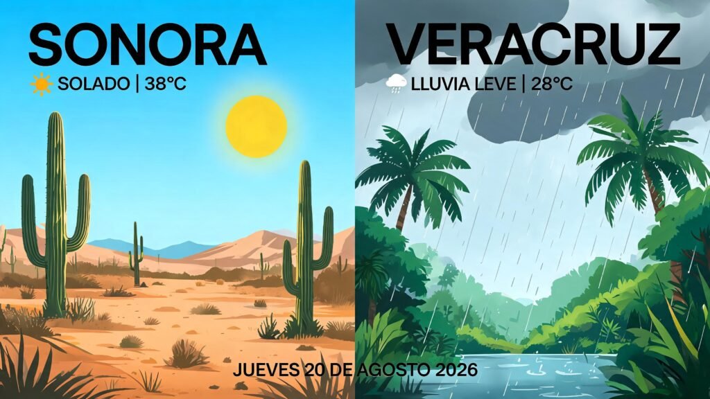 Pronóstico del jueves 20 de agosto 2026 en Sonora y Veracruz