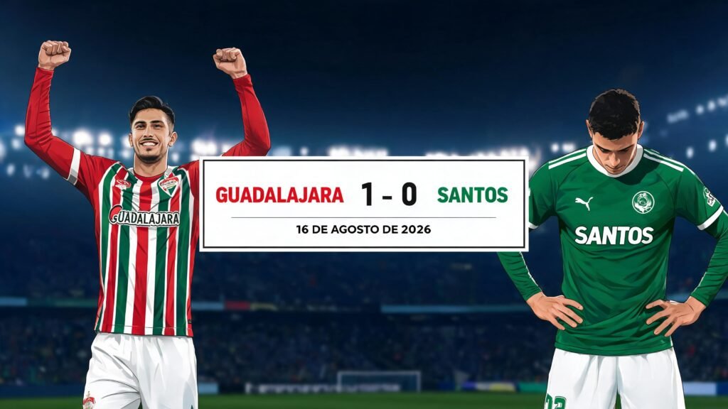 Guadalajara vence a Santos 1-0 el 16 de agosto de 2026