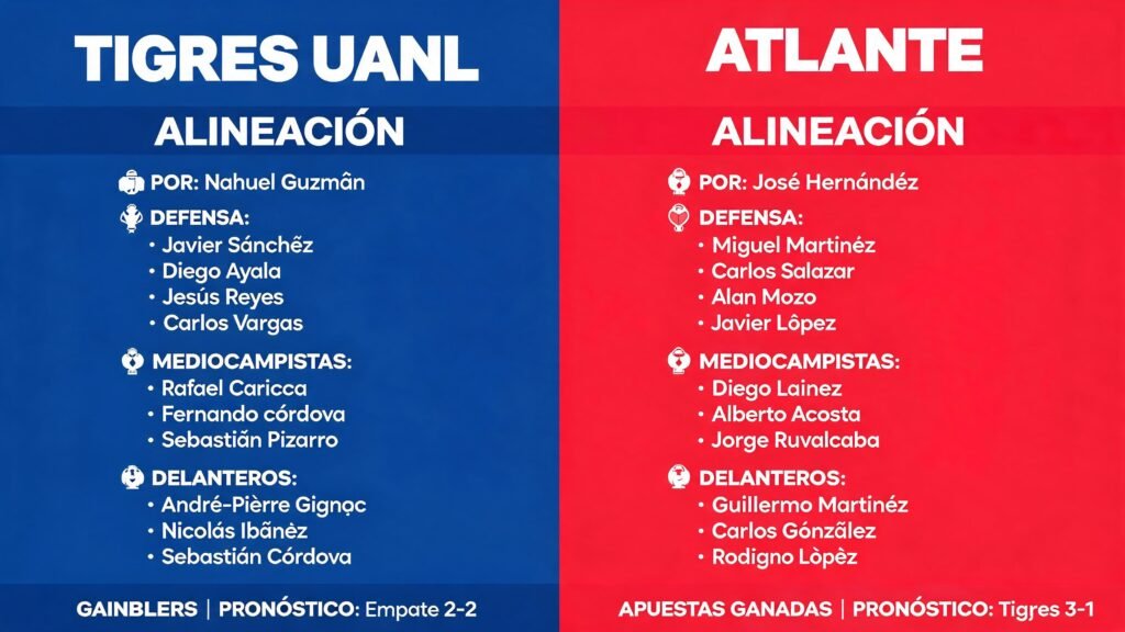 Tigres y Atlante: alineaciones y pronósticos para el Apertura 2026